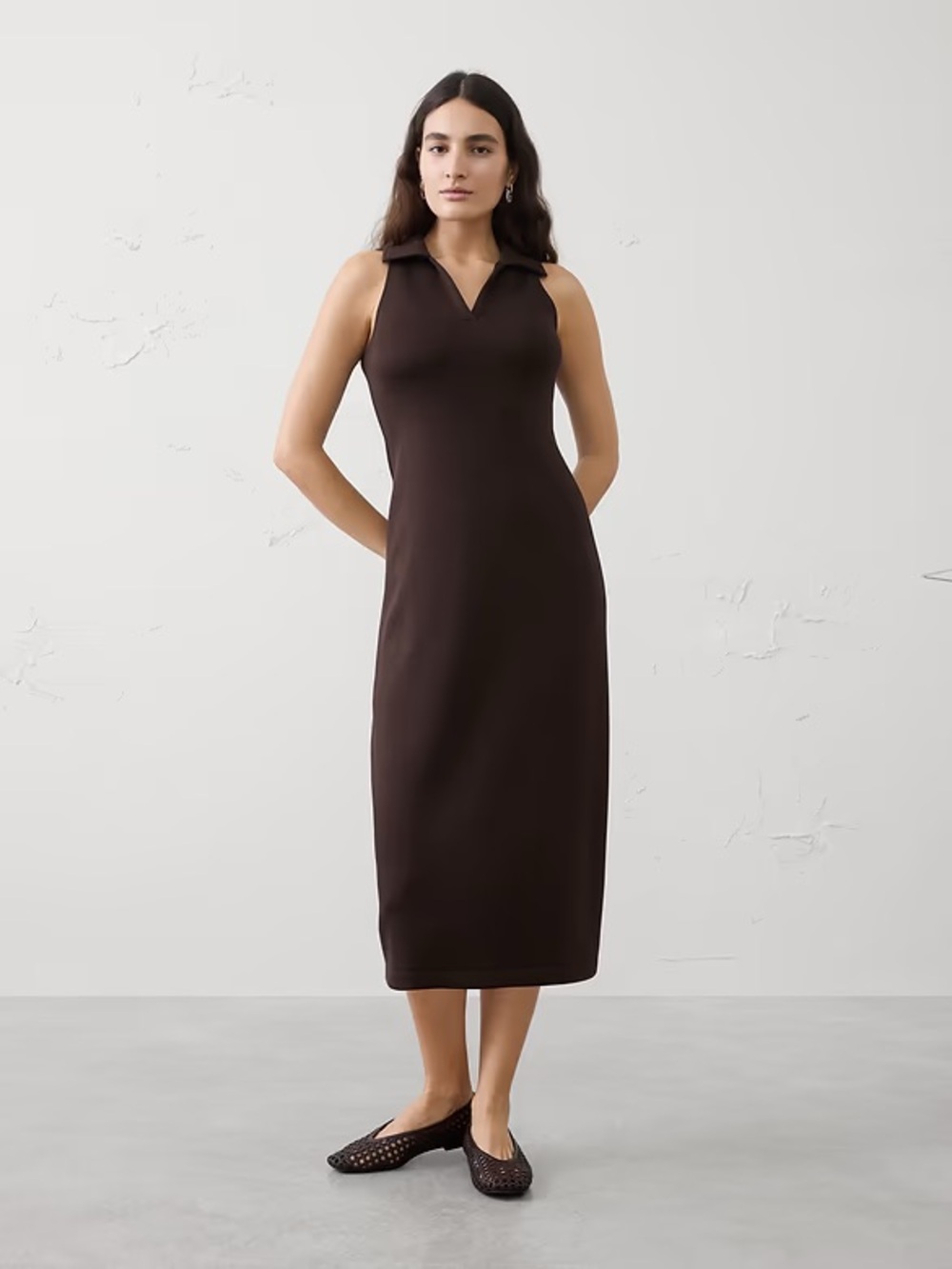 Banana Republic Factory Brown Soft Touch Halter Midi Dress M NWT